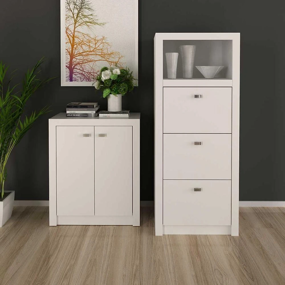 Kit Escritório com Balcão 2 Portas e Gaveteiro 3 Gavetas MDP Branco Tecno Mobili