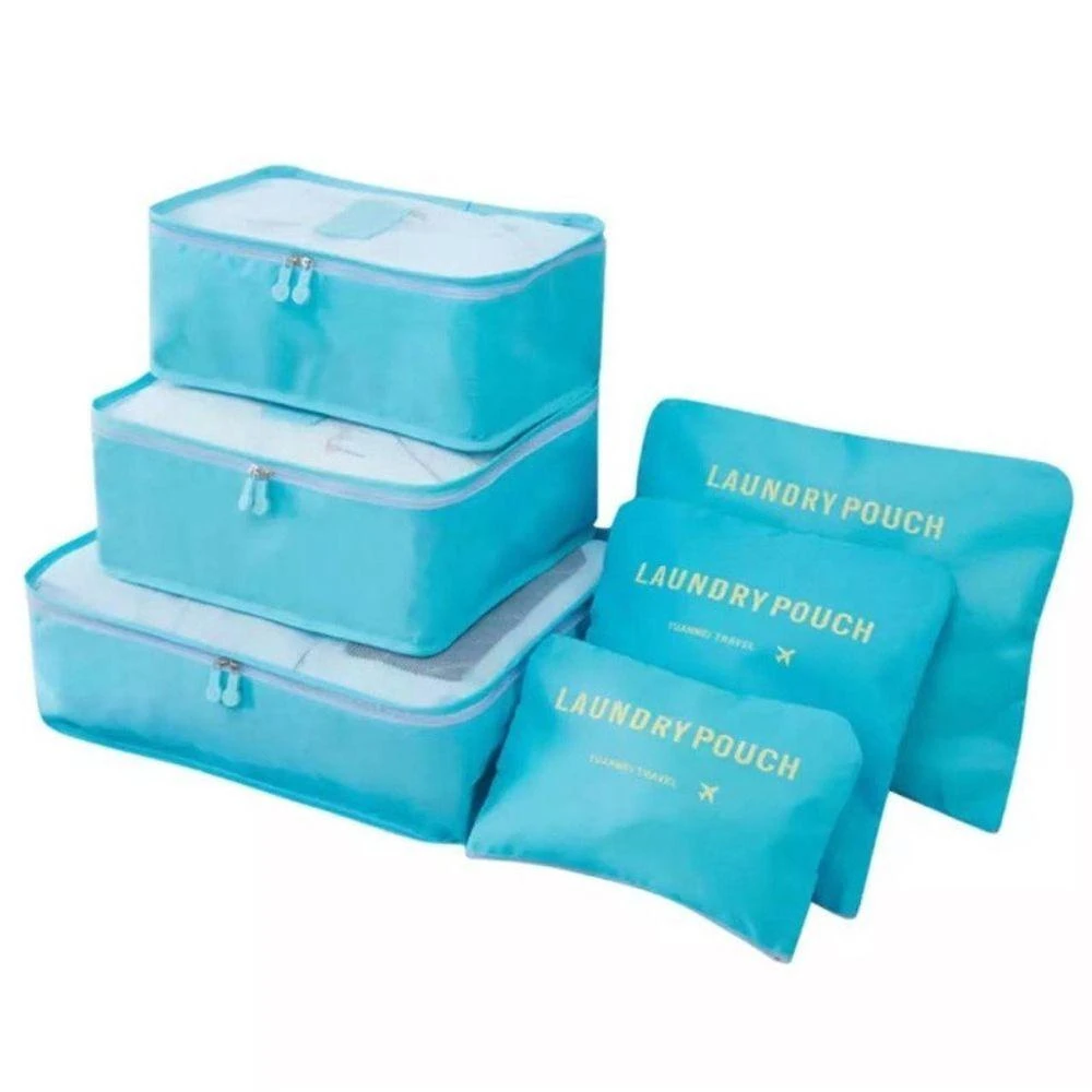 Organizador de Mala OEM Kit 6 Peças em Poliéster 39X30X12cm Azul para Bagagem em Viagem