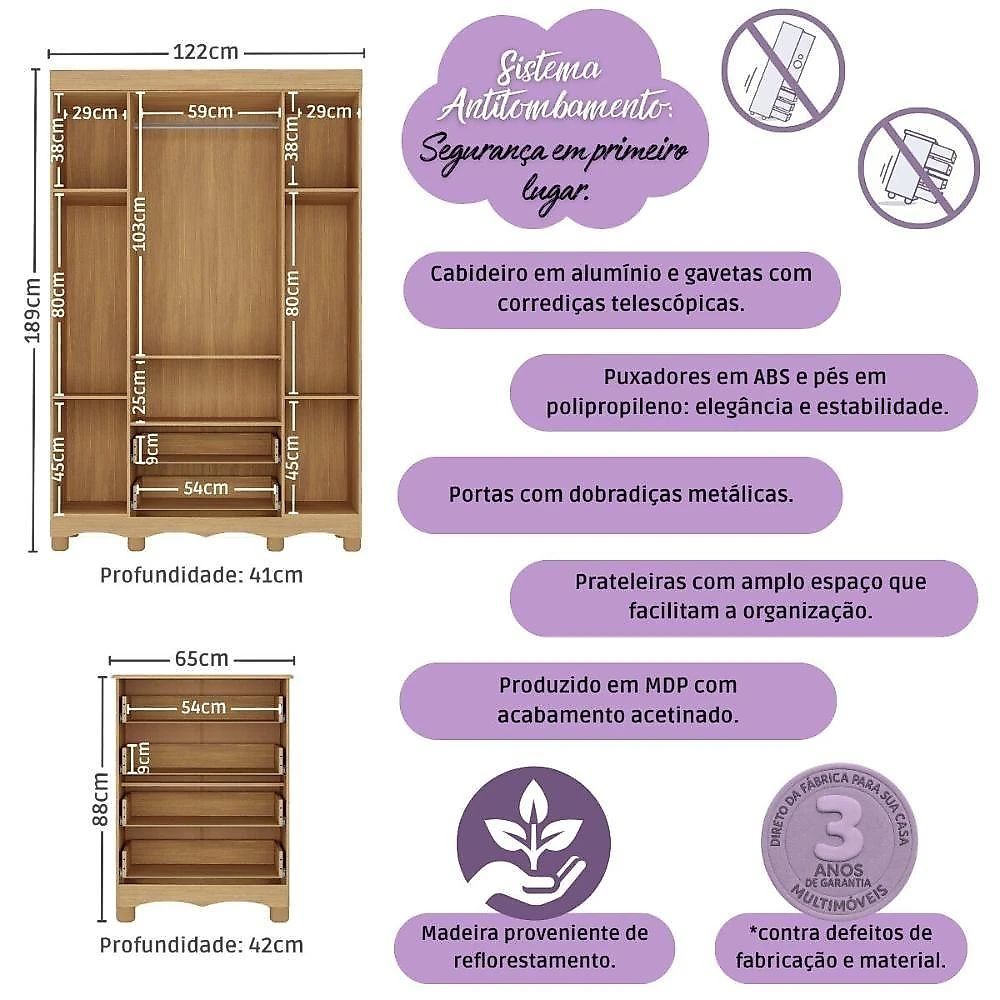 Quarto De Bebê Completo Berço Americano 3 Em 1 Colchão Dengo Multimóveis MP4604 Madeirado-off White