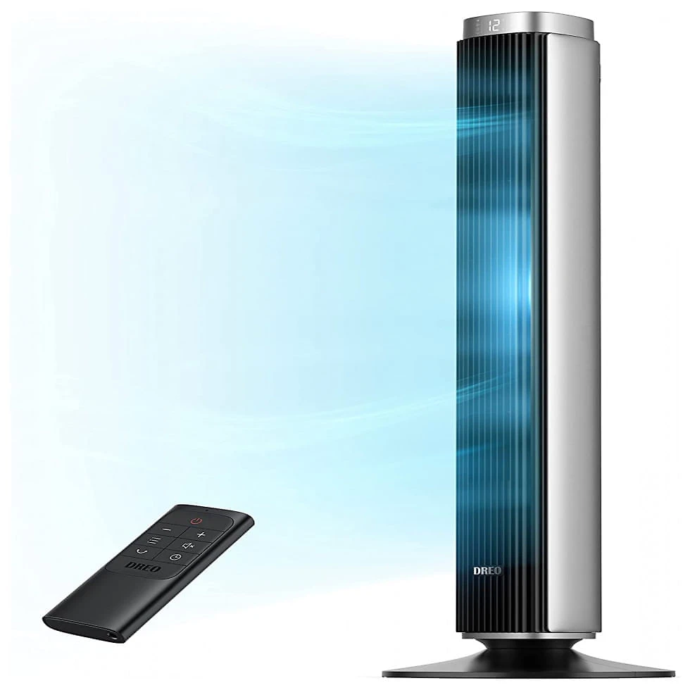 Ventilador de Torre Dreo DR HTF005 com 9 Velocidades, Controle Remoto, Tela LED e Desligamento Automático, 110V, Cinza