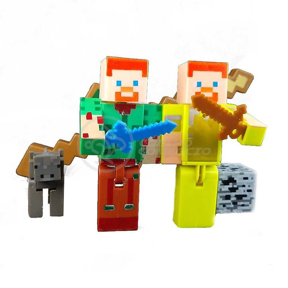 Kit Cartelado Minecraft 2 Bonecos + 1 Espada Minecraft 31Cm