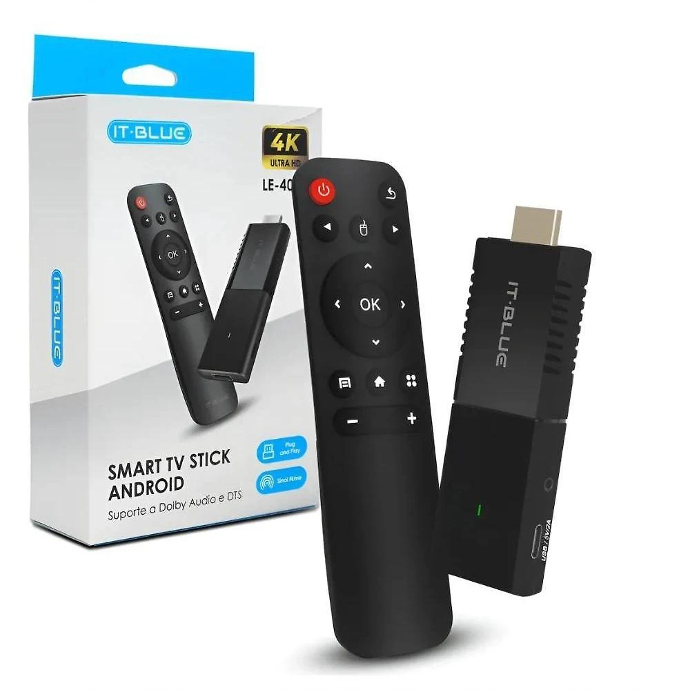 Smart TV Stick Lelong Android 4K para Streaming Wi-Fi HDMI com Controle Remoto Preto