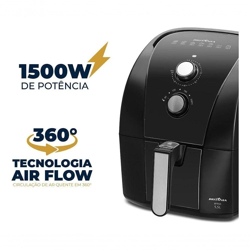 Fritadeira Elétrica Air Fryer BFR50 5,5L 1500W com Revestimento Antiaderente Redstone Preto 110V