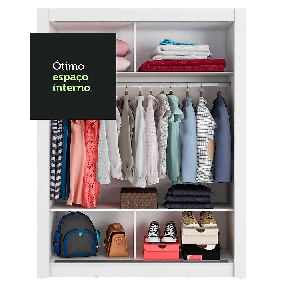 Guarda-roupa solteiro madesa denver 2 portas de correr - branco