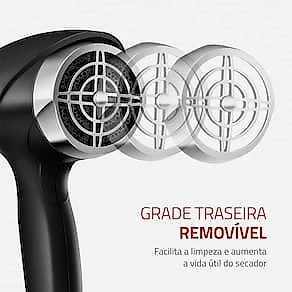 Secador de Cabelos Mondial SCN-04 Chrome Black 2000W Tourmaline Íon 3 Temperaturas Preto 110V