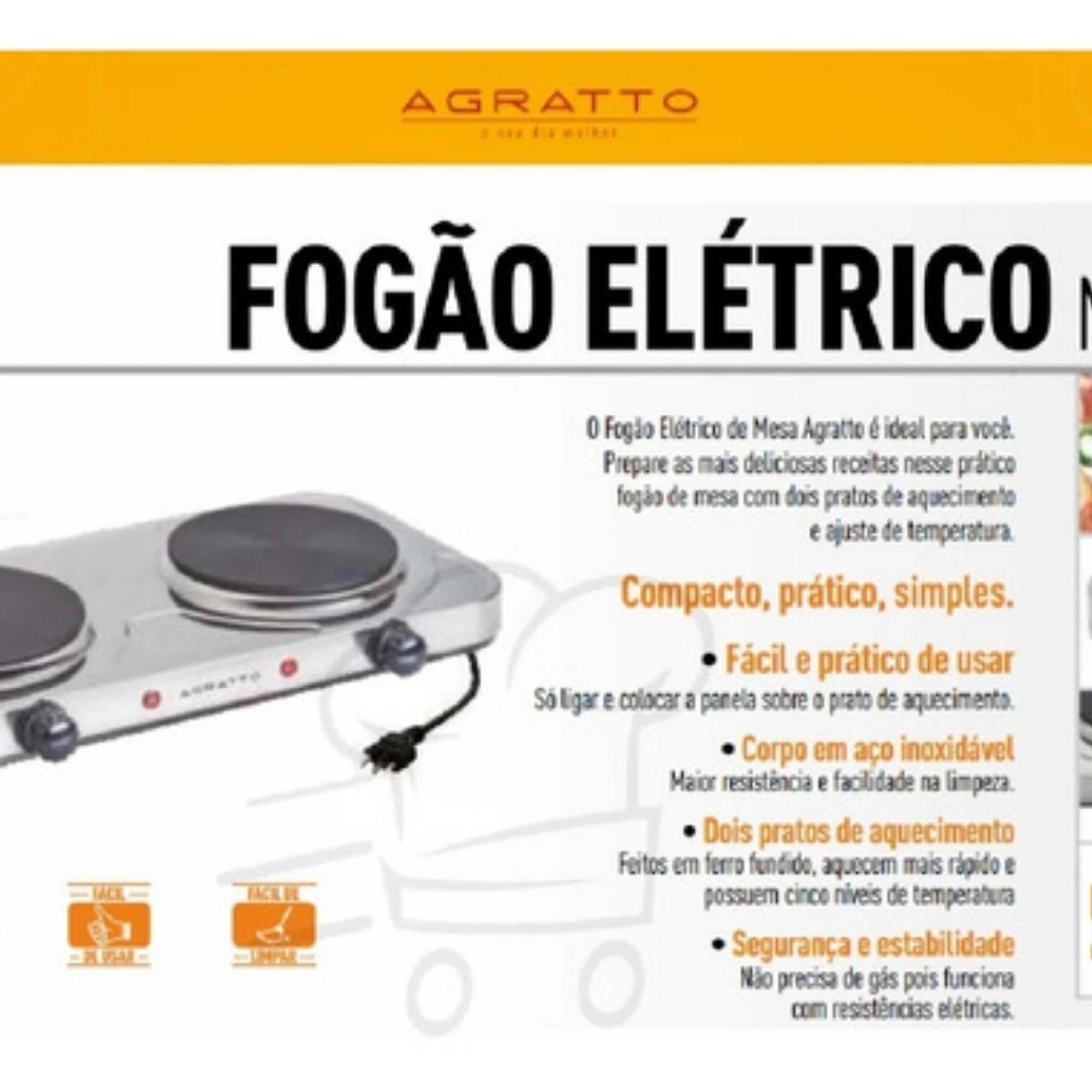 Miniatura Fogão Eletrico Cooktop Agratto 2 Duas Bocas Pratos 2000W