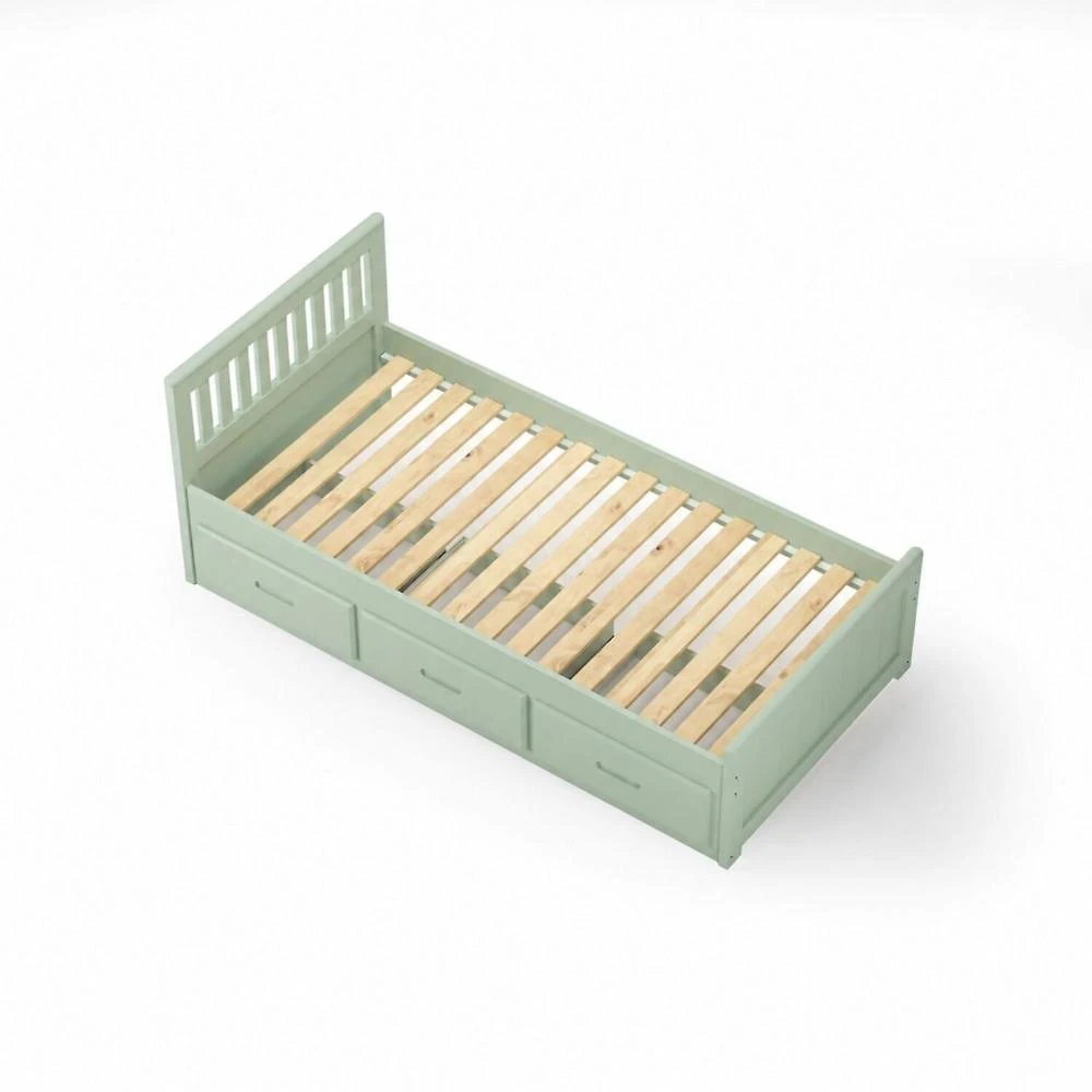 Cama Solteirão 03 Gavetas - Madeira Maciça Verde Menta Verde Menta
