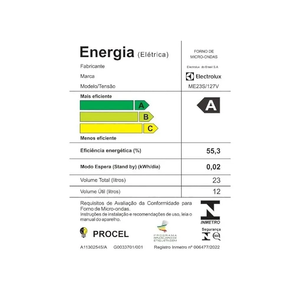 Micro-ondas Electrolux de Bancada Efficient 23L Prata ME23S 127V