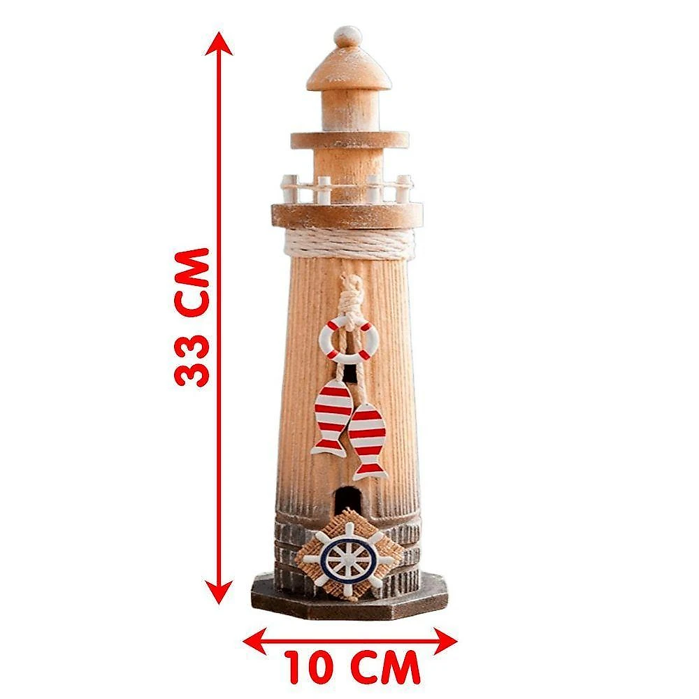 Kit Farol Decorativo e Porta Retrato Náutico para Decoração em MDF e Vidro Bege