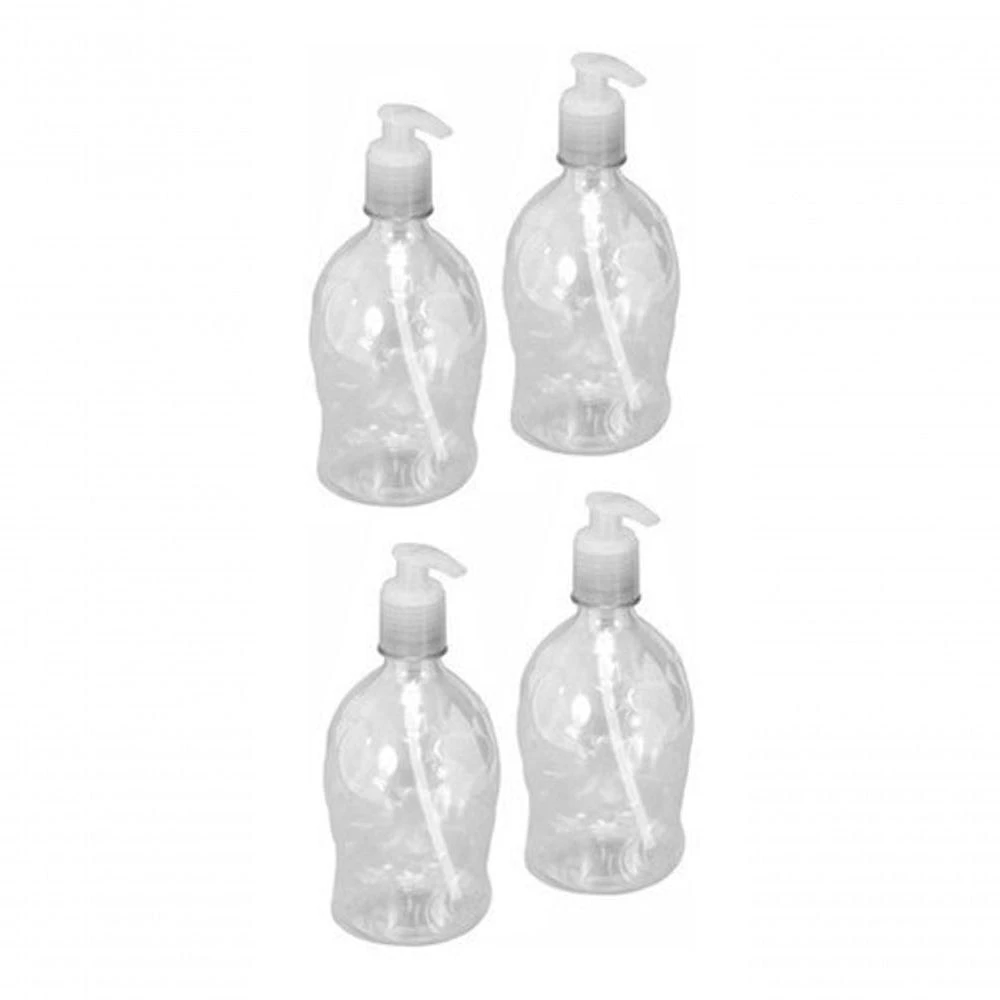 Kit 4 Saboneteiras Válvula Pump 500ML Plástico PET Cristal Transparente com Travamento Higipack