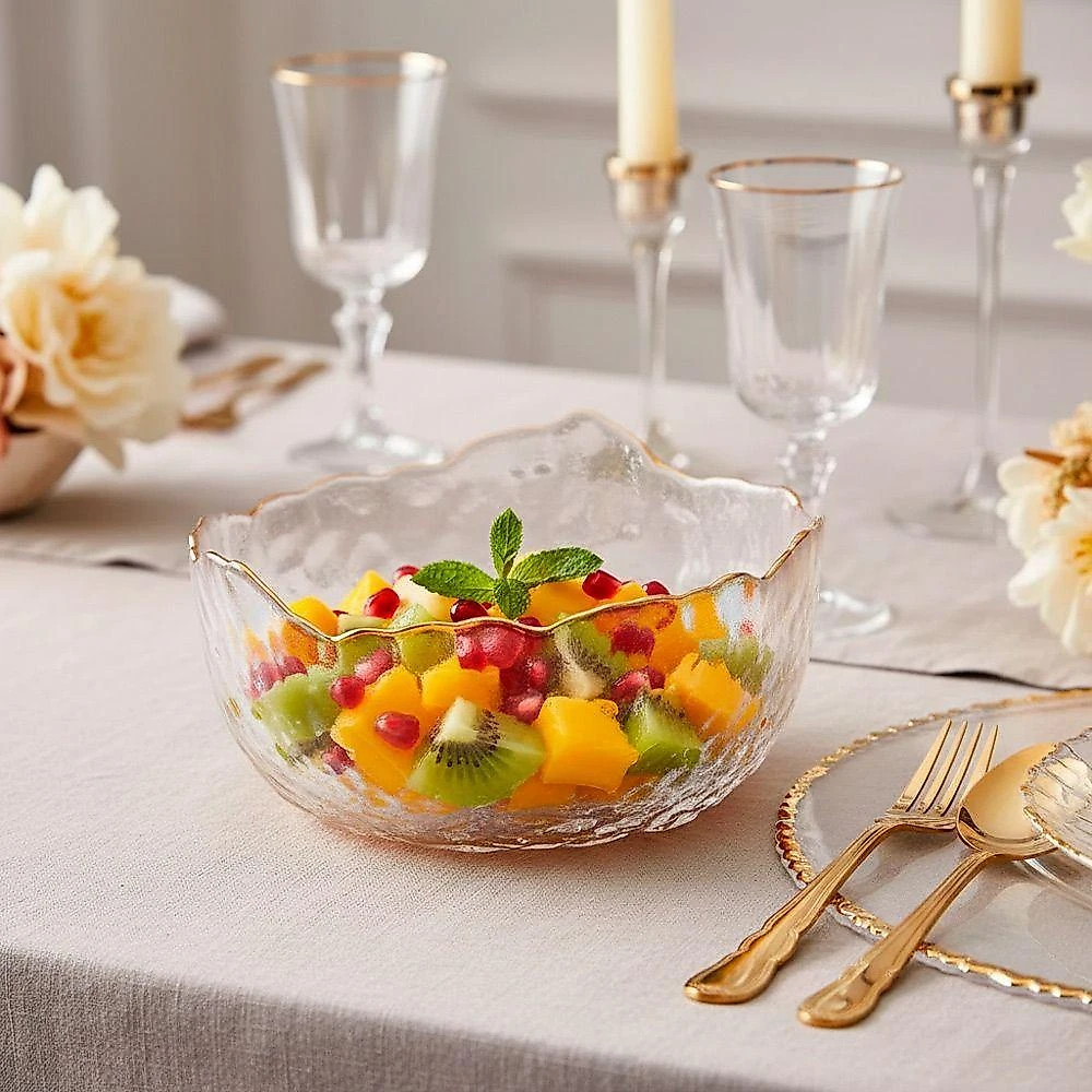 Bowl Taj de Cristal Martelado com Borda Dourada para Mesa de Transparente Wolff Kit com 12 webcontinental-7893015509537