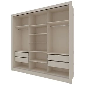 Guarda-Roupa Casal Bartira Village com 3 Portas, 4 Gavetas, Espelho e 243,1 cm de Largura Areia/Peroba
