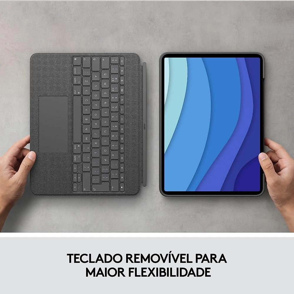 Capa com Teclado Logitech Combo Touch para iPad Pro 12.9" 5ª e 6ª Gerações - Cinza