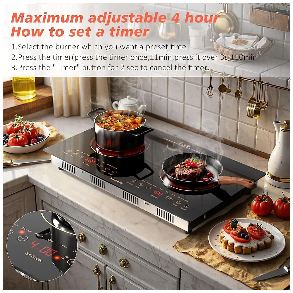 Cooktop Elétrico 2 Bocas 110v, 60cm, Embutir, Touch, Segurança, Timer, 2000W.Karienvir