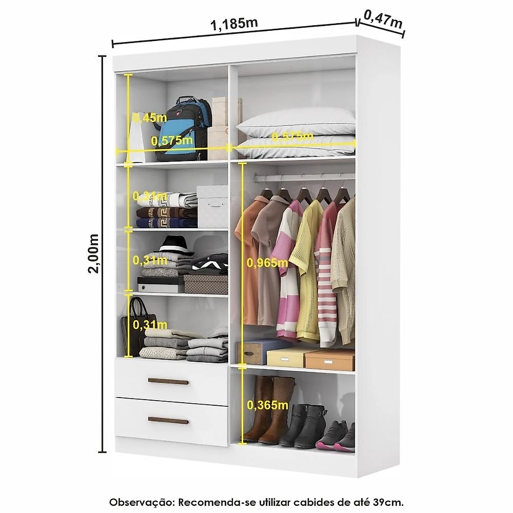 Guarda-Roupa Solteiro Siena 4 Portas 2 Gavetas com Espelho Multimóveis CR35555 Branco