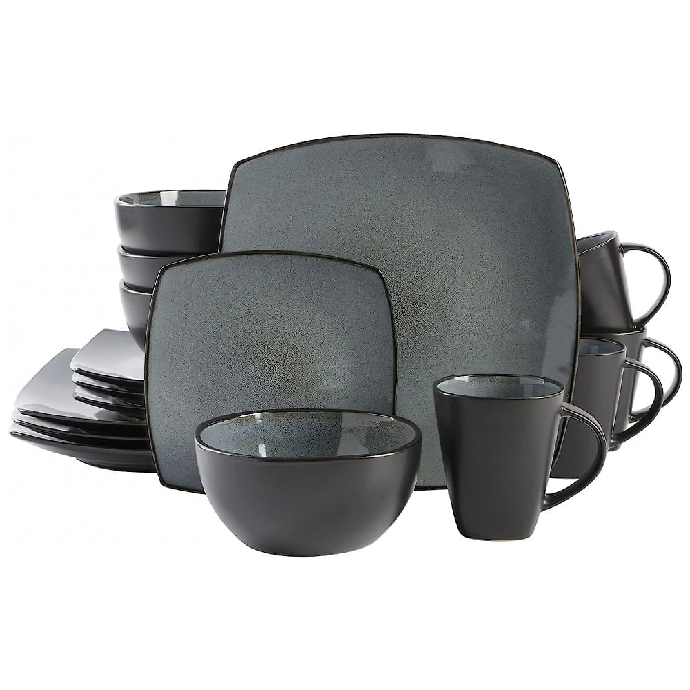 Aparelho de Jantar com 16 Peças em Cerâmica, Serve 4 Pessoas, Gibson Elite Soho, Cinza Eclipse