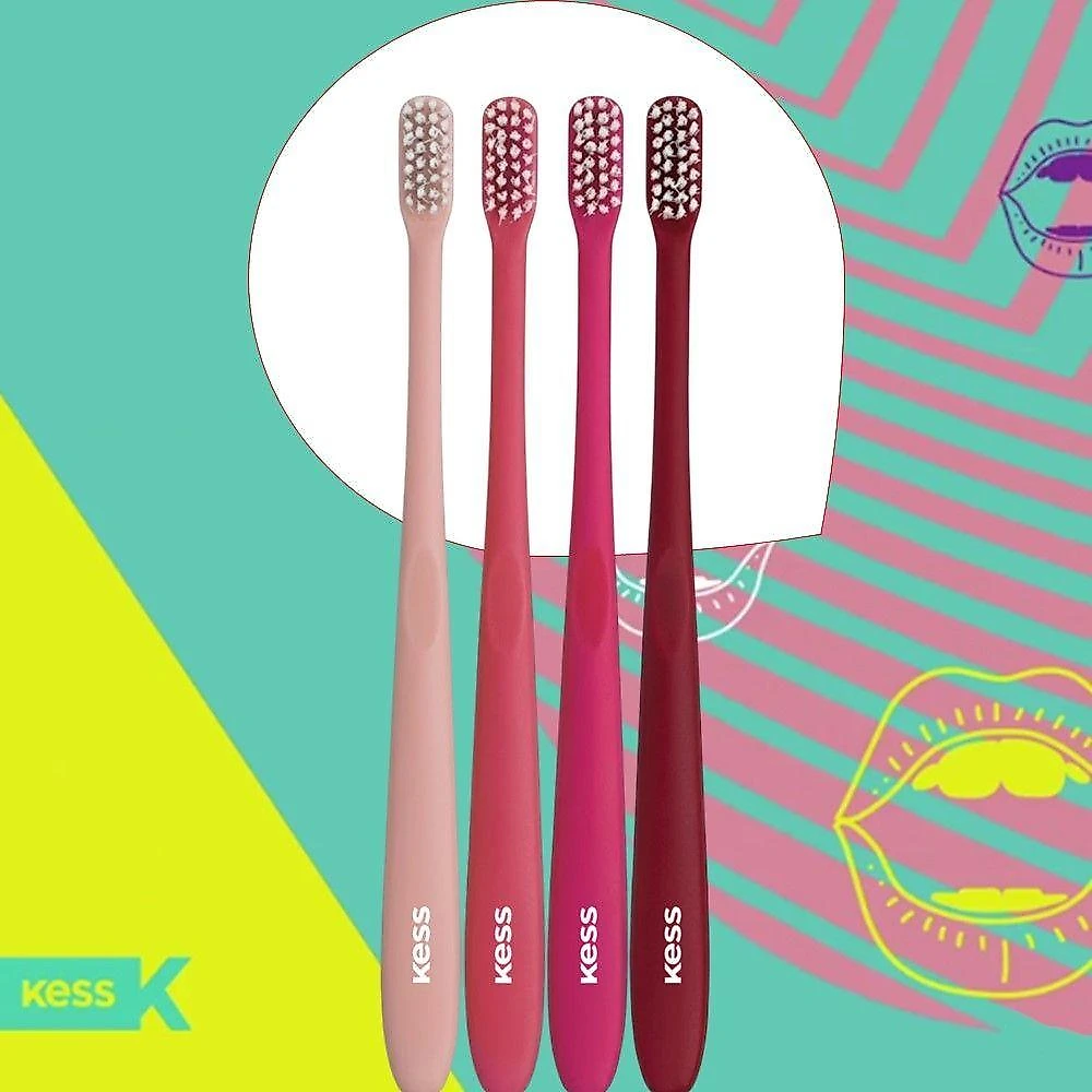 Kit Escova de Dente Kess Basic Cerdas Macias Nylon Rosa com 12 Unidades