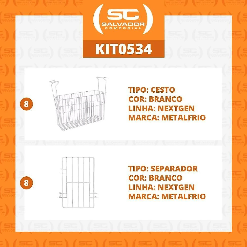 Kit - 8 Cestos Organizador Nextgen Para Nf E Hf Metalfrio + 8 Separadores