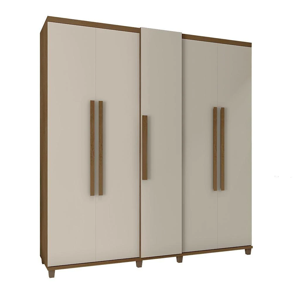 Guarda Roupa Casal Ravi 5 Portas de Bater 3 Gavetas MDP MDF Cinamomo Off White RV Móveis