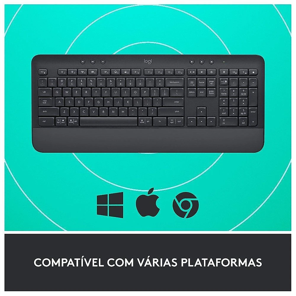 Teclado Sem Fio Logitech Signature K650, Bluetooth, USB, Com Apoio para as Mãos, US, Branco - 920-010965