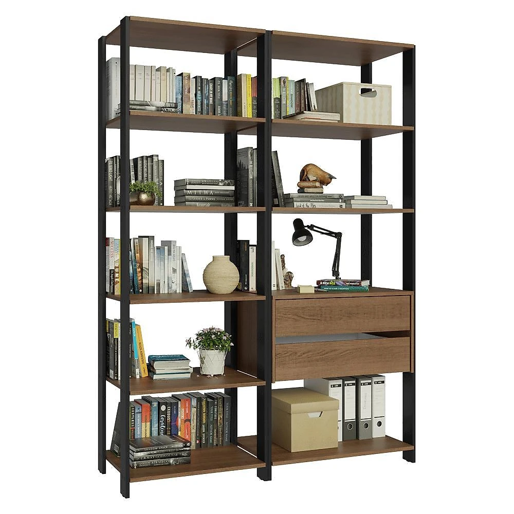 Estante armário multiuso para escritório 129cm 9 prateleiras 2 gavetas madesa branco