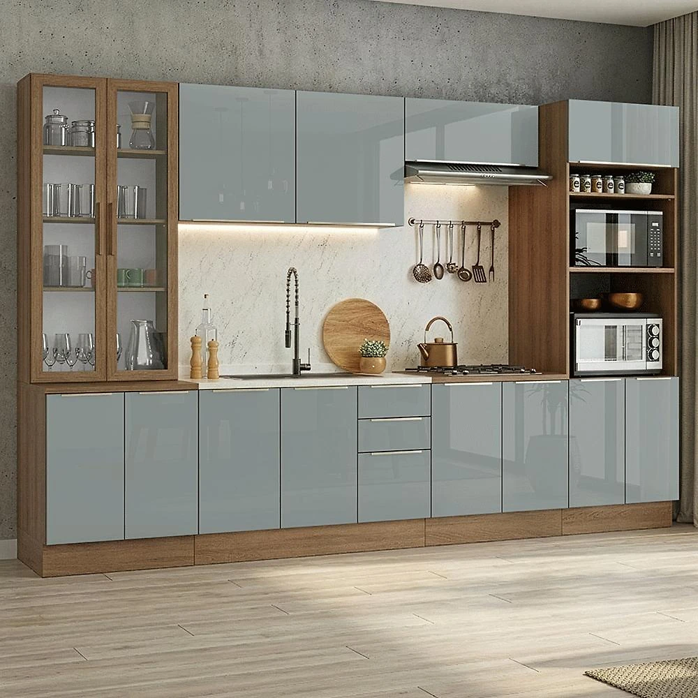 Armário de Cozinha Completa 340 x 60 cm Rustic/Cinza Lux Madesa 04