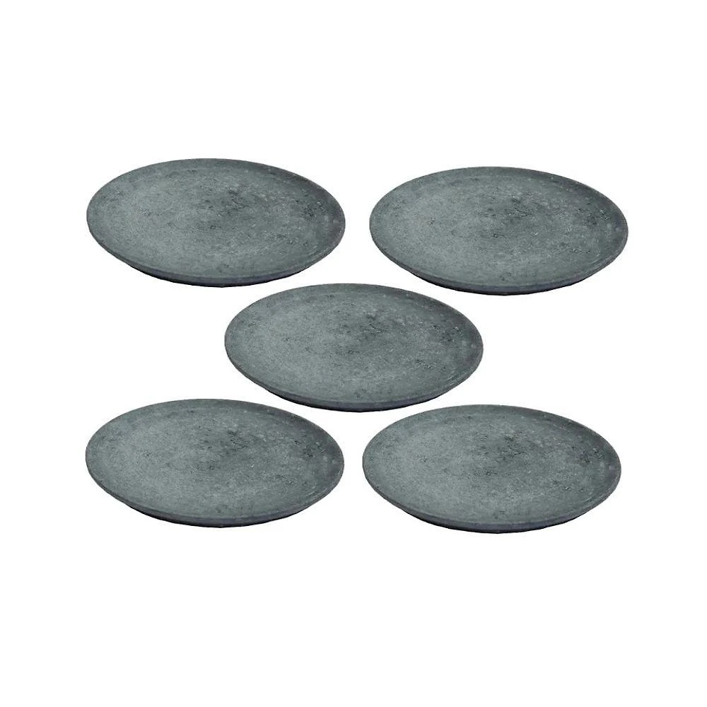 Kit 5 Pratos Rasos de Pedra Sabão 26CM Sobremesa Cinza Industria São Jose