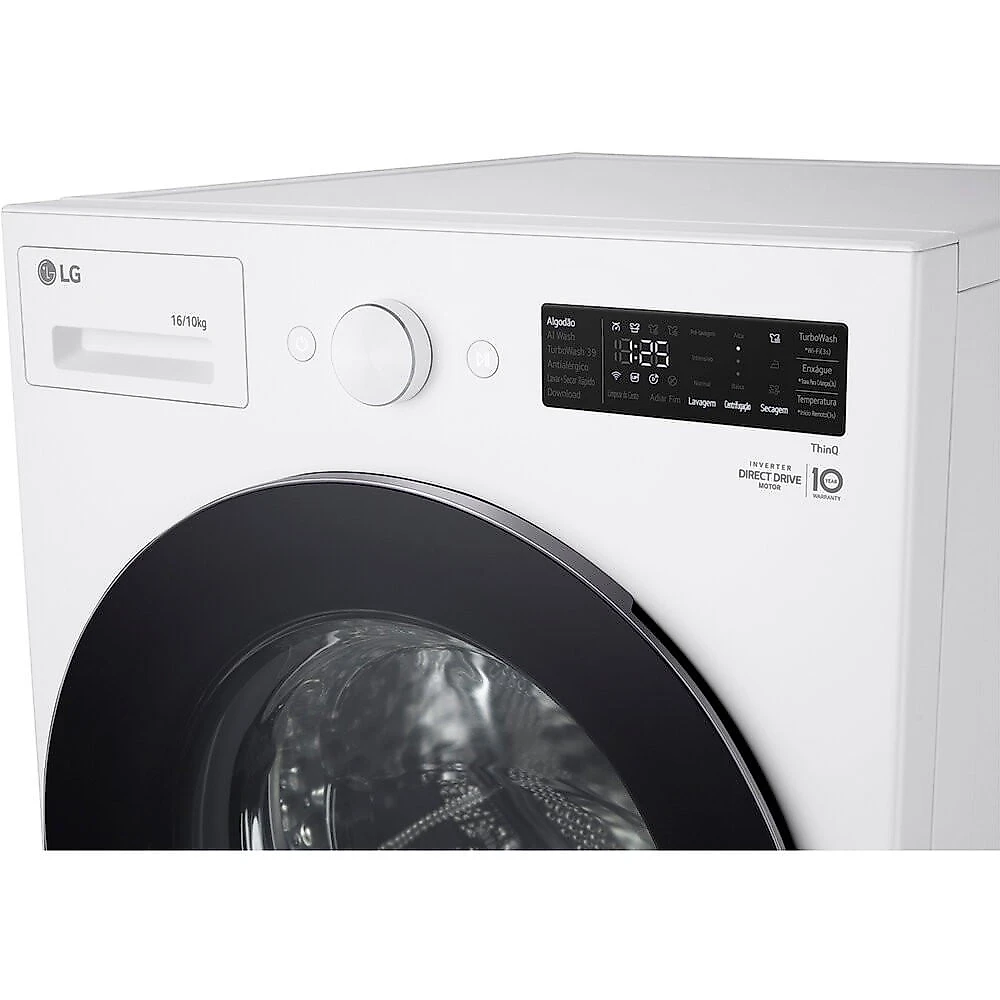 Lava e Seca WD16WNT 16 Kg ou 10 Kg Touch LED AI Front Load LG Branco - 110V