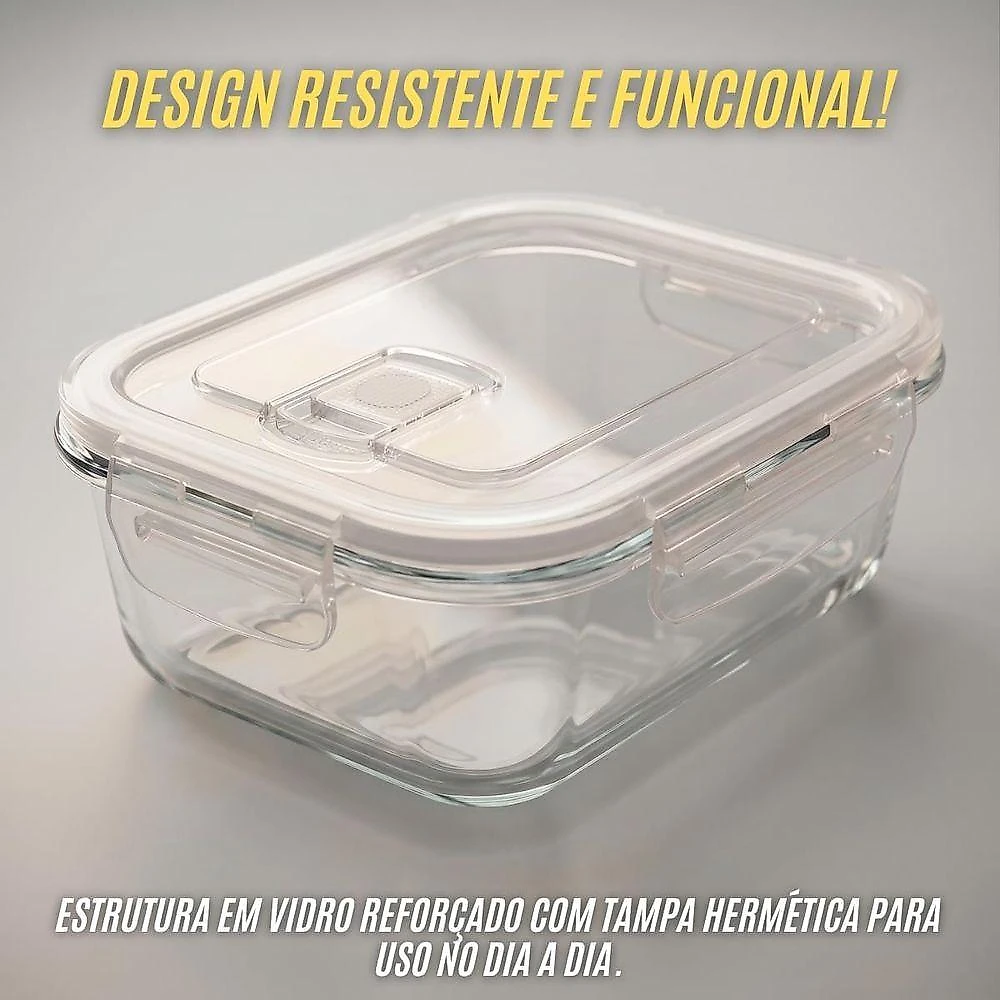 Kit 5 Potes Herméticos de Vidro Resistente 650ml para Freezer Forno Micro-ondas