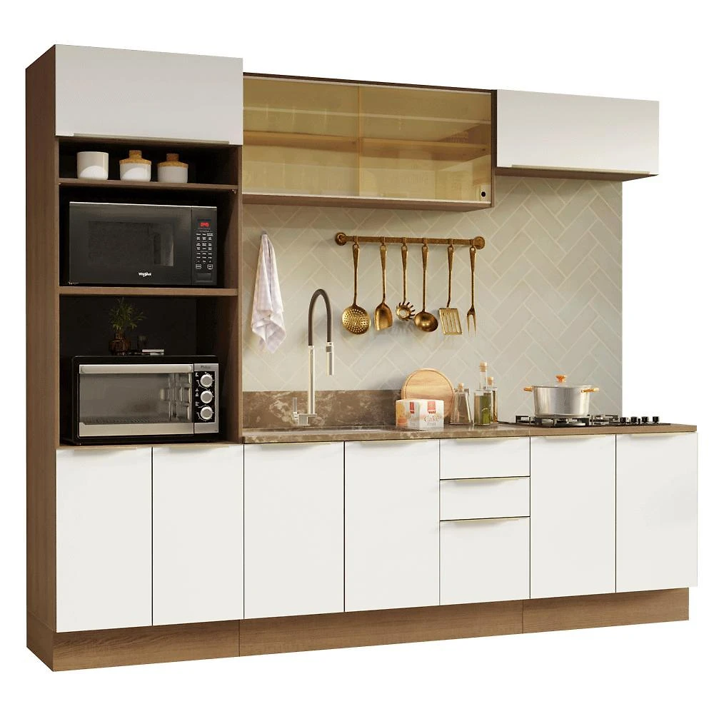 Armário de cozinha completa 270 cm rustic/branco veludo lux madesa 06