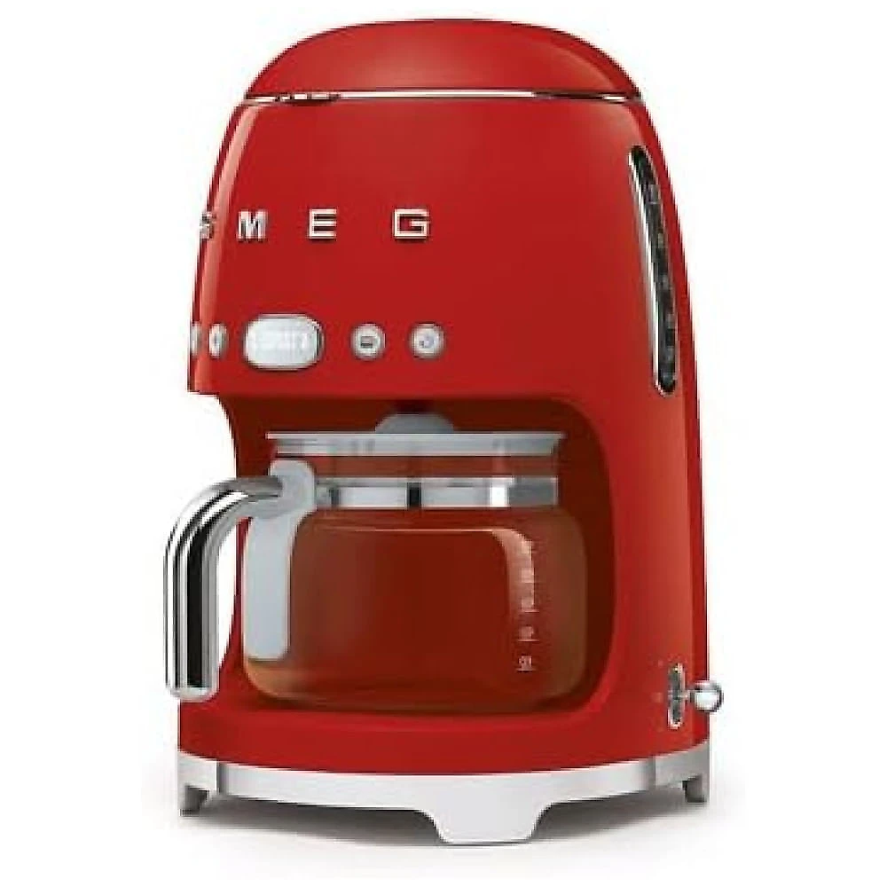 Cafeteira SMEG DCF02 - 10 Xícaras, Programação Automática, Manter Quente, Design Retrô 1950, Vermelha, Jarra Vidro Extra DCFC01