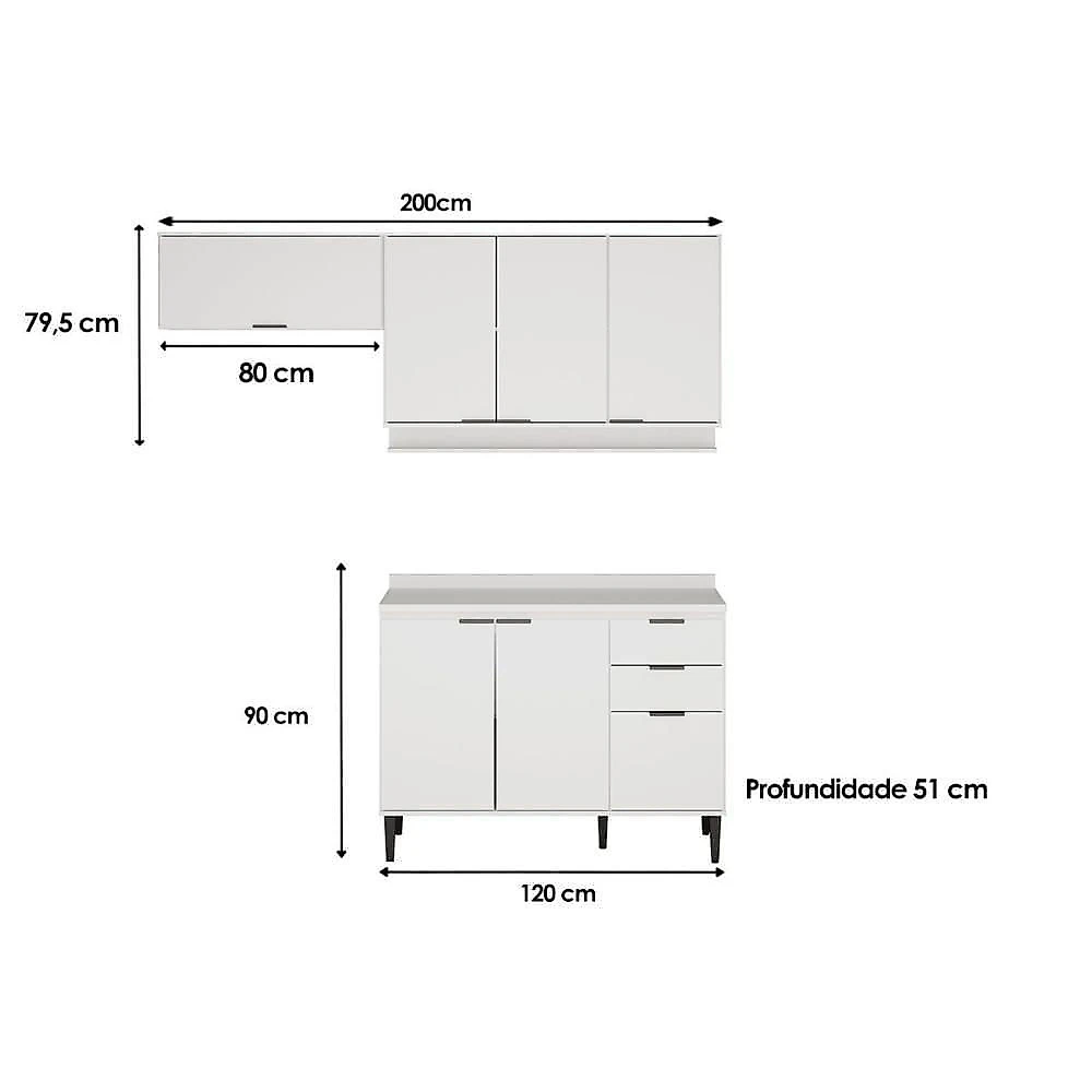 Cozinha Completa Alpha 3 Peças (2aéreos+1balcão) C3p32 Freijo-off White - Carraro
