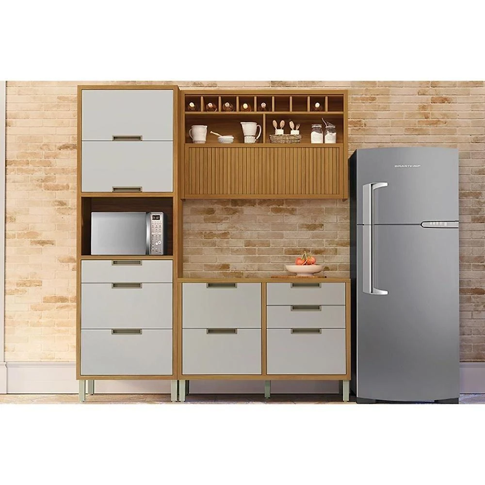 Cozinha Modulada Completa Imperatriz 3 Peças 1 Aéreo + Balcão + 1 Paneleiro C6p43 Freijó Off White