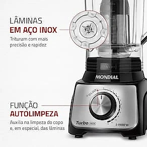 Liquidificador Mondial Turbo L-1100 3L 1100W 12 Velocidades Preto/Inox 110V