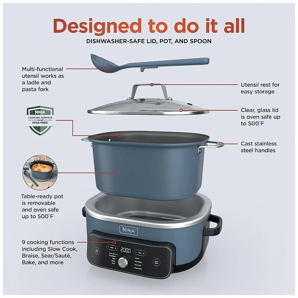 Panela Multifunção Ninja MC2001 PossibleCooker Azul 9-em-1 8,0L 1400W 120V