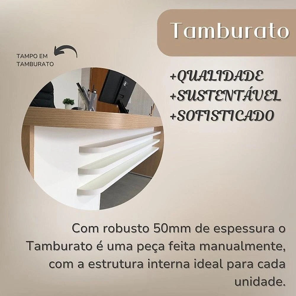 Conjunto Mesa Escritório Tamburato com Gavetas Lado Direito e Mesa de Apoio Carvalho / Branco