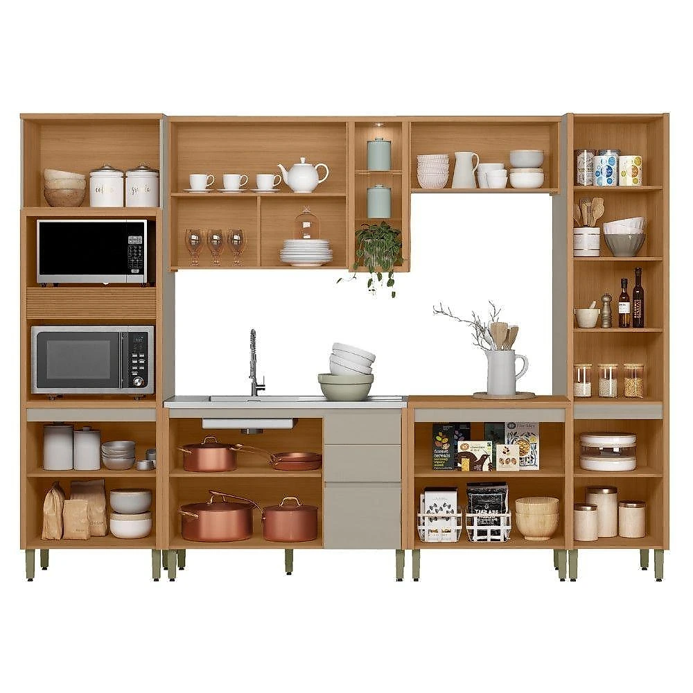 Cozinha Modulada Allure Linea Brasil 6 Peças Mdf A01m5 Jequitiba/gris Fosco