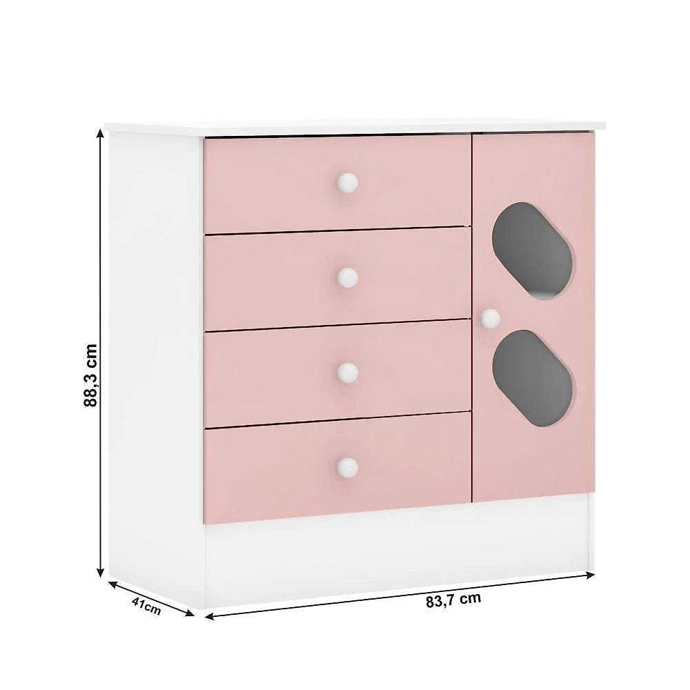 Quarto Infantil Completo Guarda Roupa 4 Portas 3 Gavetas com Cômoda Stella Espresso Móveis Branco/Rosa