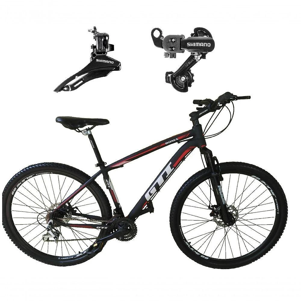 Bicicleta Aro 29 Gti Roma 21v Freio Disco Câmbios Shimano Garfo Suspensão - Preto-vermelho Tam.15