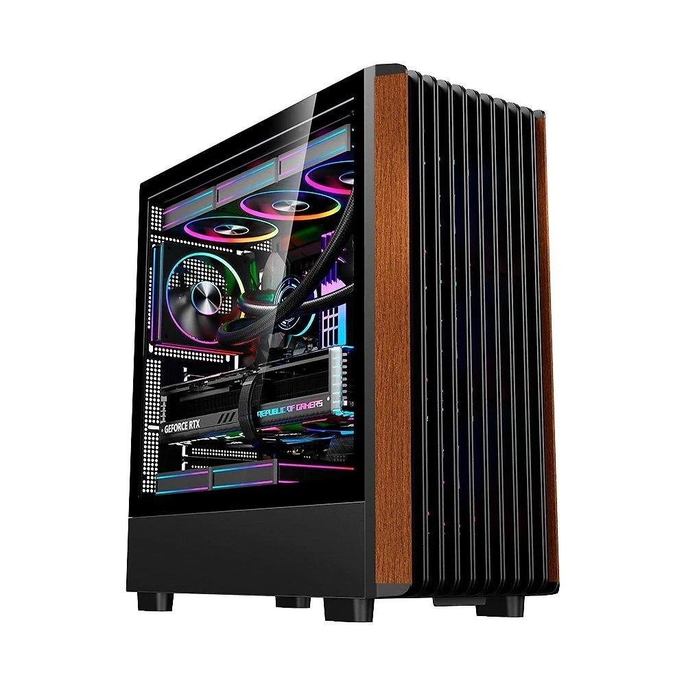 Miniatura Gabinete Gamer Liketec Pinos, E-ATX, Painel Frontal com Detalhes em Madeira, Preto - LC-KB-PINOS-2025-1002