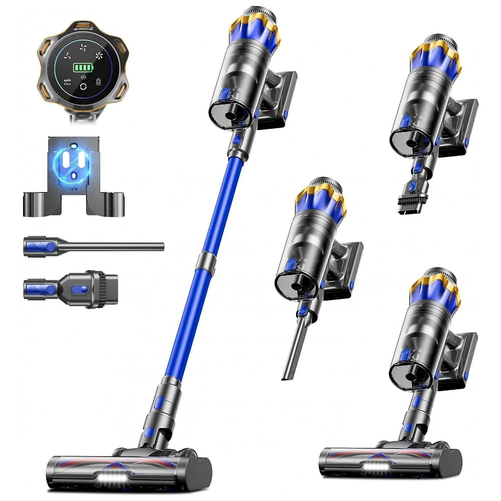 Aspirador Sem Fio JELLYPIG Azul 50kPa 600W Auto-Suportado Tela Touch Anti-Emaranhado X100 1.8L 29.