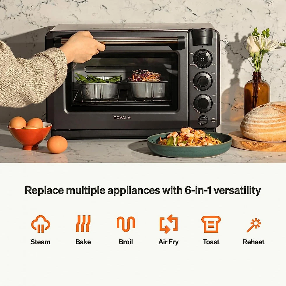 Forno Elétrico de Bancada Inteligente 6 em 1 com Função Airfryer e Controle via APP, 110V 1525W, Tovala, Preto