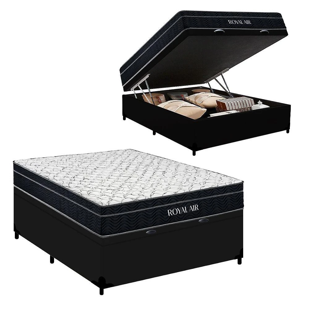 Cama Box Baú Casal Royal Air Molas Ensacadas Sintético Preto Royal