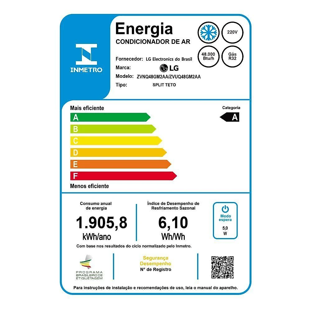 Ar Condicionado Split Teto Inverter LG 48000 BTUS Frio 220V ZVUQ48GM2AA.ANWZBR1