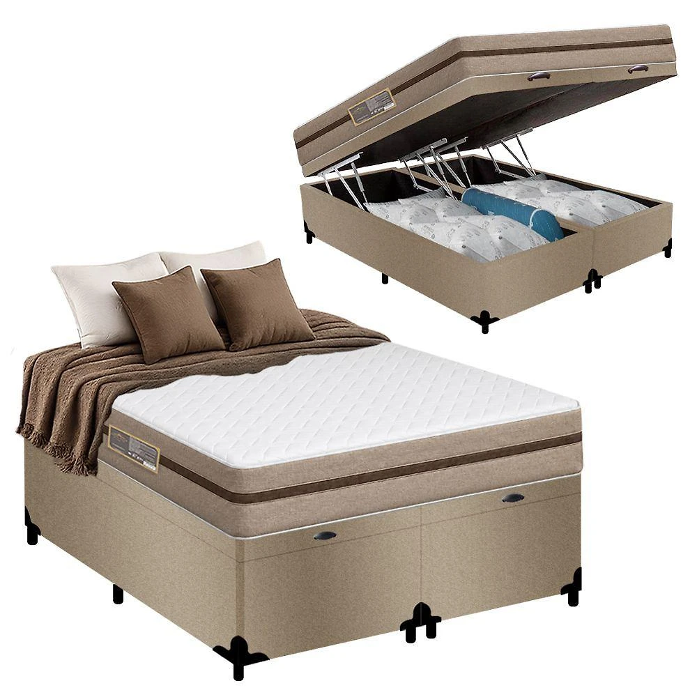 Cama Box com Baú Casal Bioclassic Molas Ensacadas Suede Bege Royal Sleep 138CM