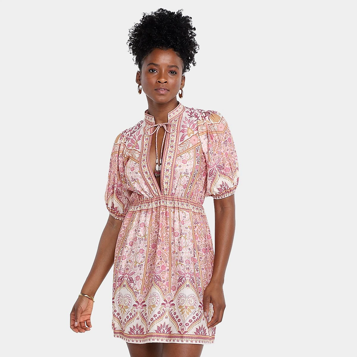 Miniatura Vestido Farm Curto No Meu Jardim Feminino Bege - G