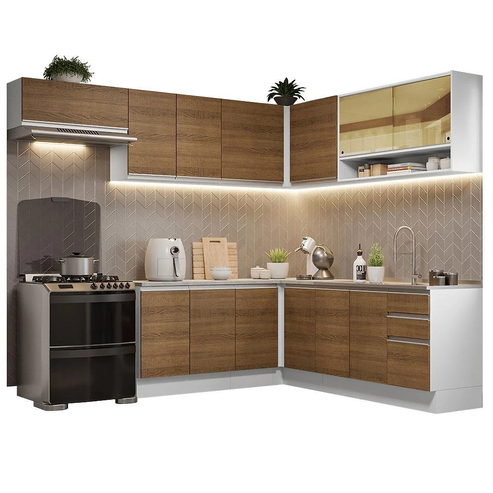 Armário de cozinha completa de canto 469cm branco/rustic glamy madesa 01