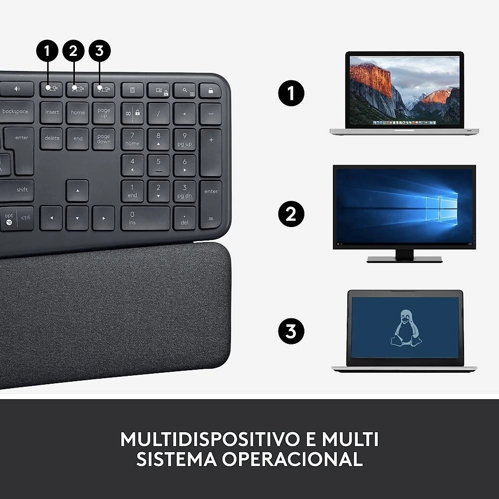 Teclado sem fio Logitech ERGO K860 - Windows e Mac.