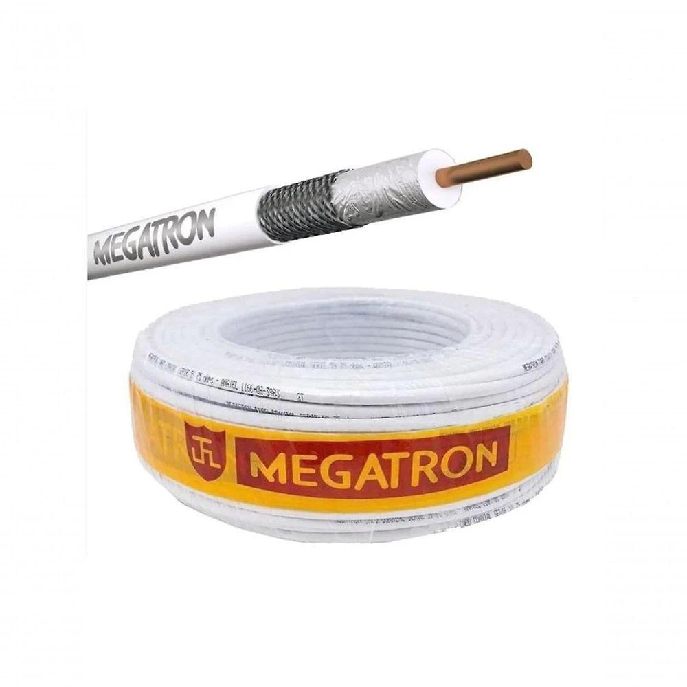 Cabo Coaxial Megatron RGC-6 95% 100M para Antenas VHF-UHF-Digital e Sistemas DTH Branco