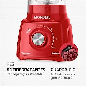 Liquidificador Mondial Turbo Power L99-FR 2,2L 500W 3 Velocidades Vermelho 110V